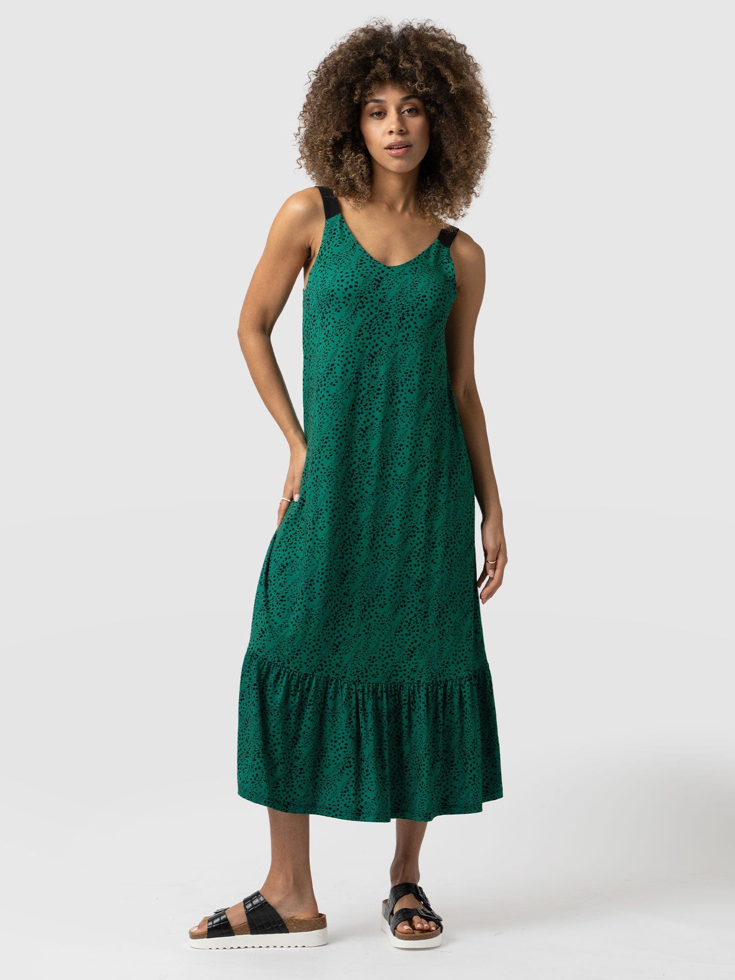 Riley Tiered Trapeze Dress Green Spot - Women's Dresses | Saint + Sofia® UK